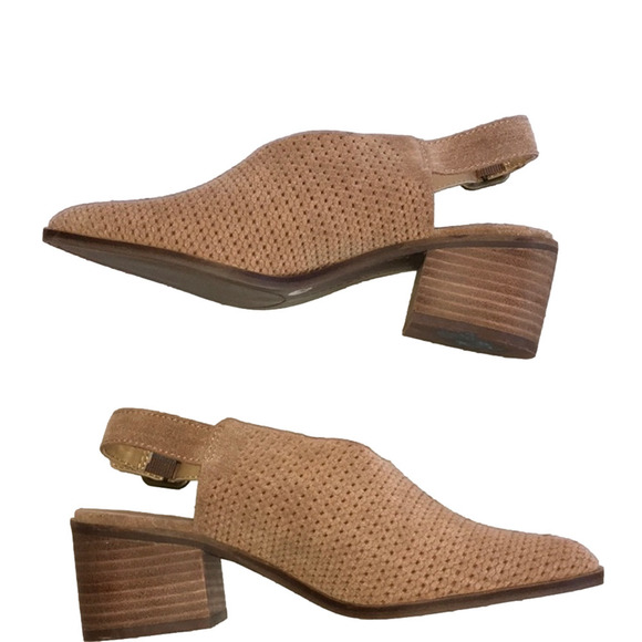 Lucky Brand Taupe Leather Slip On Block Heel Buckle Closer size 6.5 - Picture 2 of 6